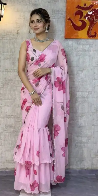 Baby Pink Premium Faux Georgette Saree BD 1805 Baby Pink with Digital Print. Now at just ₹2049. Delivery 4-6 Working Days. Shop now. | Sarees, Bollywood Sarees, Creative Sarees, Designer Sarees, Embroidered Sarees, Ethnic Saree, Modern Digital sarees, Party Wear Sarees