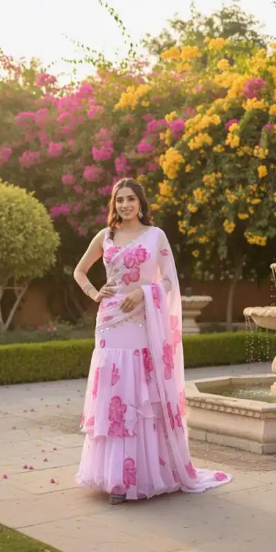 Baby Pink Premium Faux Georgette Saree BD 1805 Baby Pink with Digital Print. Now at just ₹2049. Delivery 4-6 Working Days. Shop now. | Sarees, Bollywood Sarees, Creative Sarees, Designer Sarees, Embroidered Sarees, Ethnic Saree, Modern Digital sarees, Party Wear Sarees
