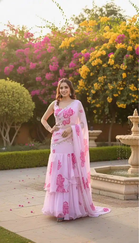 Baby Pink Premium Faux Georgette Saree BD 1805 Baby Pink with Digital Print. Now at just ₹2049. Delivery 4-6 Working Days. Shop now. | Sarees, Bollywood Sarees, Creative Sarees, Designer Sarees, Embroidered Sarees, Ethnic Saree, Modern Digital sarees, Party Wear Sarees