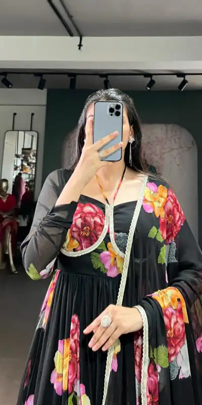 YNF 5103 Black Lace Work Gown in Chiffon. Get it for ₹1899. Wedding, Party, Festive, Events Delivery 4-6 Working Days. Shop now. | Gowns, Bollywood Gowns, Creative Gowns, Embroidered Gowns, Party Wear Gowns