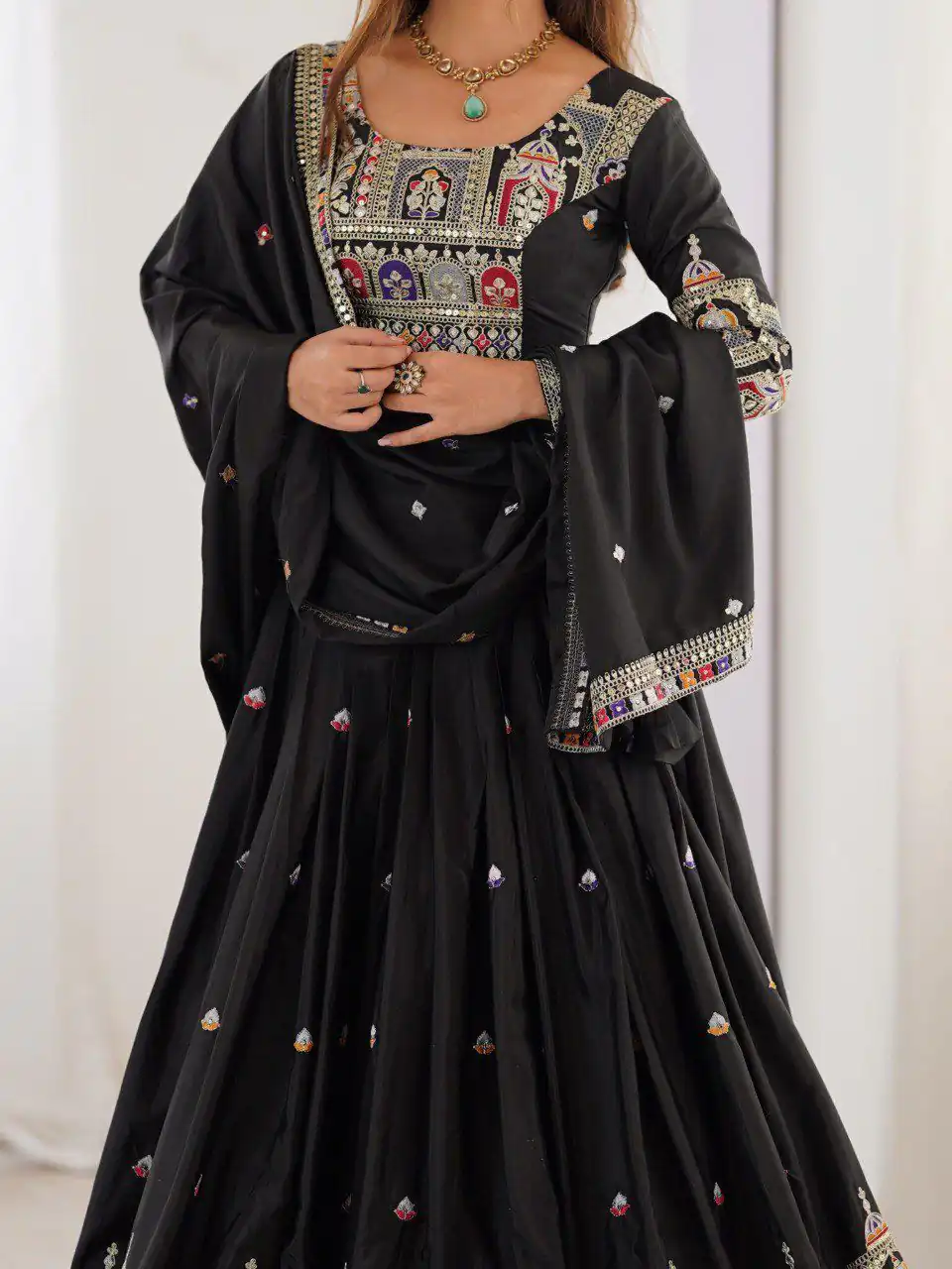 MF TAJ 1003 Black in Color Chinon Silk Embroidery Work Lehenga Choli . Get it for ₹1949. Delivery 4-6 Working Days. Shop now. | Lehenga, Bollywood Lehenga, Creative Lehenga, Designer Lehenga, Embroidered Lehenga, Party Wear Lehenga