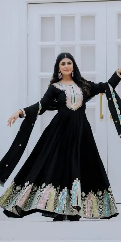 ZF 5002 Black Color Chinon Silk Salwar Suit with Embroidery Work. Festive Deal ₹2099. Delivery 4-6 Working Days. Shop now. | Casual Suits, Jump Suits, Tops & Bottoms, Track Suits, Salwar suit, Creative suits, Designer Suits, Palazzo Suits, Party Wear Suits, Patiala Suits, Straight Suits, Trendy Wear
