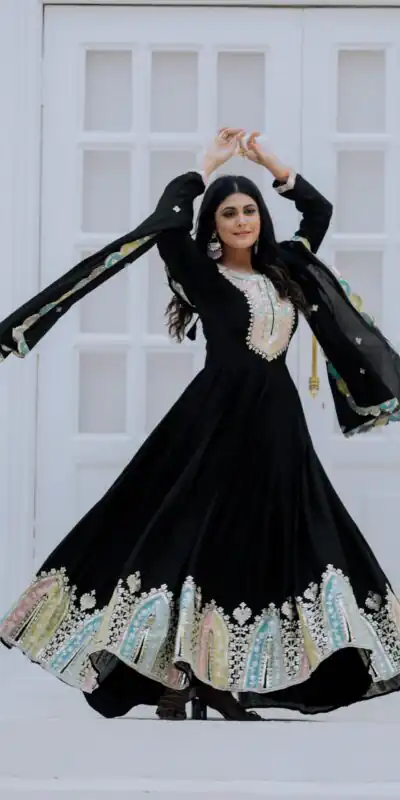 ZF 5002 Black Color Chinon Silk Salwar Suit with Embroidery Work. Festive Deal ₹2099. Delivery 4-6 Working Days. Shop now. | Casual Suits, Jump Suits, Tops & Bottoms, Track Suits, Salwar suit, Creative suits, Designer Suits, Palazzo Suits, Party Wear Suits, Patiala Suits, Straight Suits, Trendy Wear