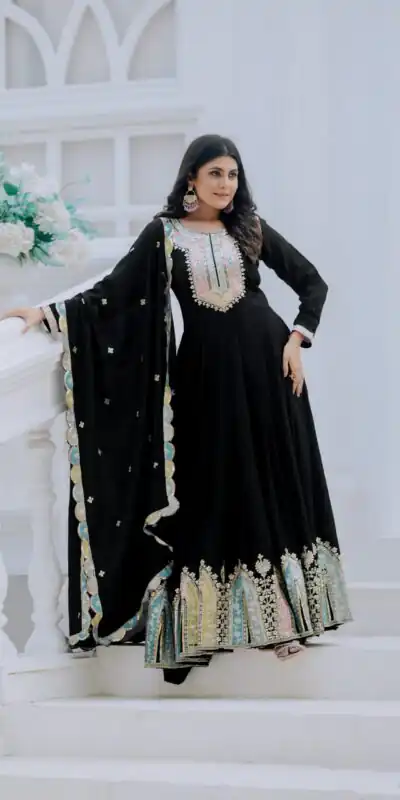 ZF 5002 Black Color Chinon Silk Salwar Suit with Embroidery Work. Festive Deal ₹2099. Delivery 4-6 Working Days. Shop now. | Casual Suits, Jump Suits, Tops & Bottoms, Track Suits, Salwar suit, Creative suits, Designer Suits, Palazzo Suits, Party Wear Suits, Patiala Suits, Straight Suits, Trendy Wear