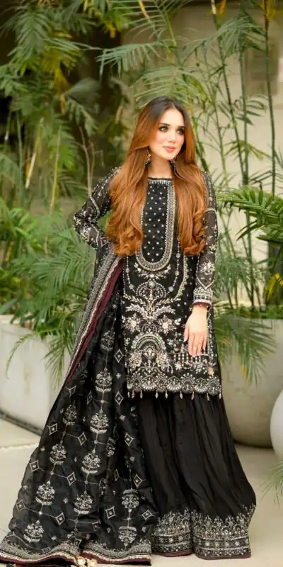 AD 213 Black Khajuri Crush Georgette Salwar Suit with Lace Work & Embroidery Work. Festive Deal ₹2649. Delivery 4-6 Working Days. Shop now. | Casual Suits, Jump Suits, Tops & Bottoms, Track Suits, Salwar suit, Creative suits, Designer Suits, Palazzo Suits, Party Wear Suits, Patiala Suits, Straight Suits, Trendy Wear