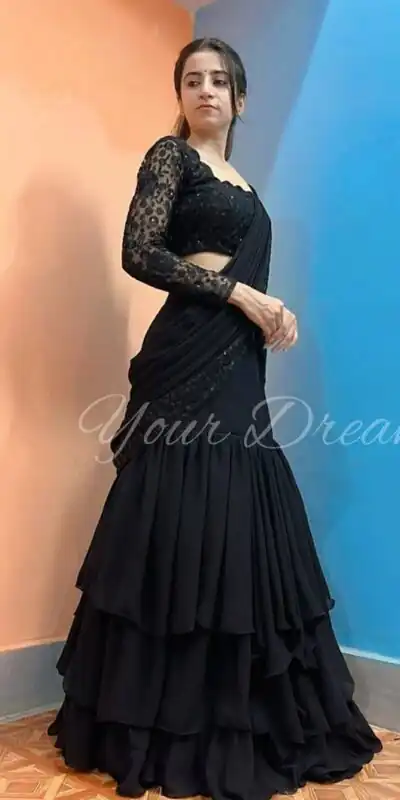 KF 1663 Black Faux Georgette Lehenga Choli with Embroidery Work & Sequins Work. Grab it for ₹2099. Delivery 4-6 Working Days. Shop now. | Lehenga, Bollywood Lehenga, Creative Lehenga, Designer Lehenga, Embroidered Lehenga, Party Wear Lehenga