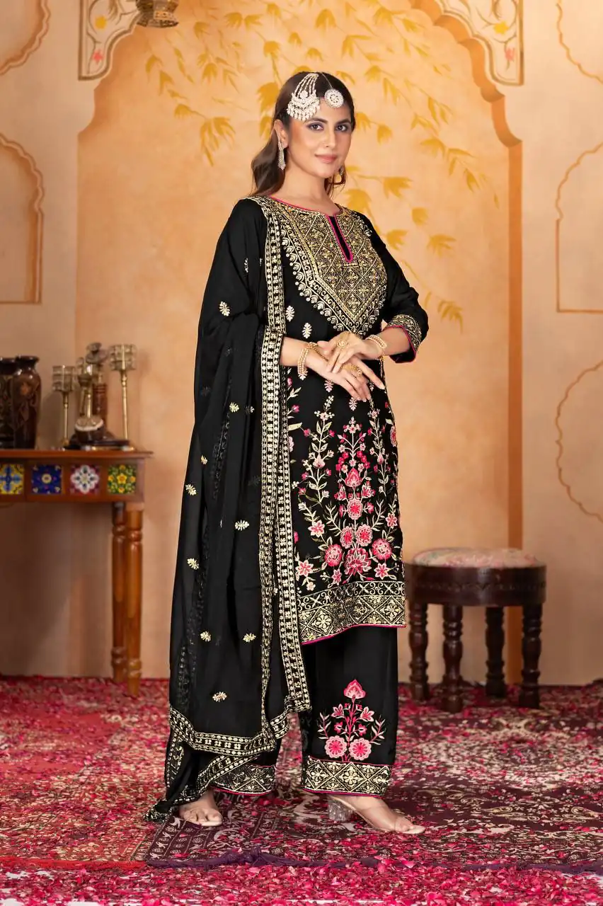 KF 1686 Black Faux Georgette Salwar Suit with Embroidery Work & Mirror Work. Exclusive Offer ₹2449. Delivery 4-6 Working Days. Shop now. | Casual Suits, Jump Suits, Tops & Bottoms, Track Suits, Salwar suit, Creative suits, Designer Suits, Palazzo Suits, Party Wear Suits, Patiala Suits, Straight Suits, Trendy Wear