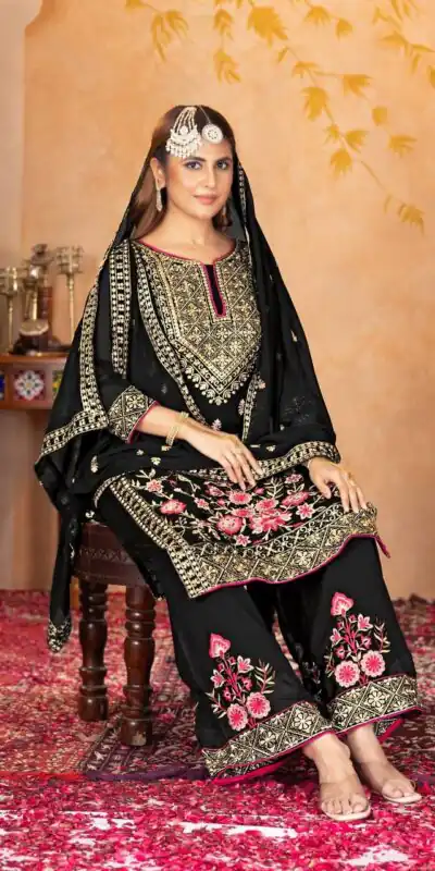KF 1686 Black Faux Georgette Salwar Suit with Embroidery Work & Mirror Work. Exclusive Offer ₹2449. Delivery 4-6 Working Days. Shop now. | Casual Suits, Jump Suits, Tops & Bottoms, Track Suits, Salwar suit, Creative suits, Designer Suits, Palazzo Suits, Party Wear Suits, Patiala Suits, Straight Suits, Trendy Wear