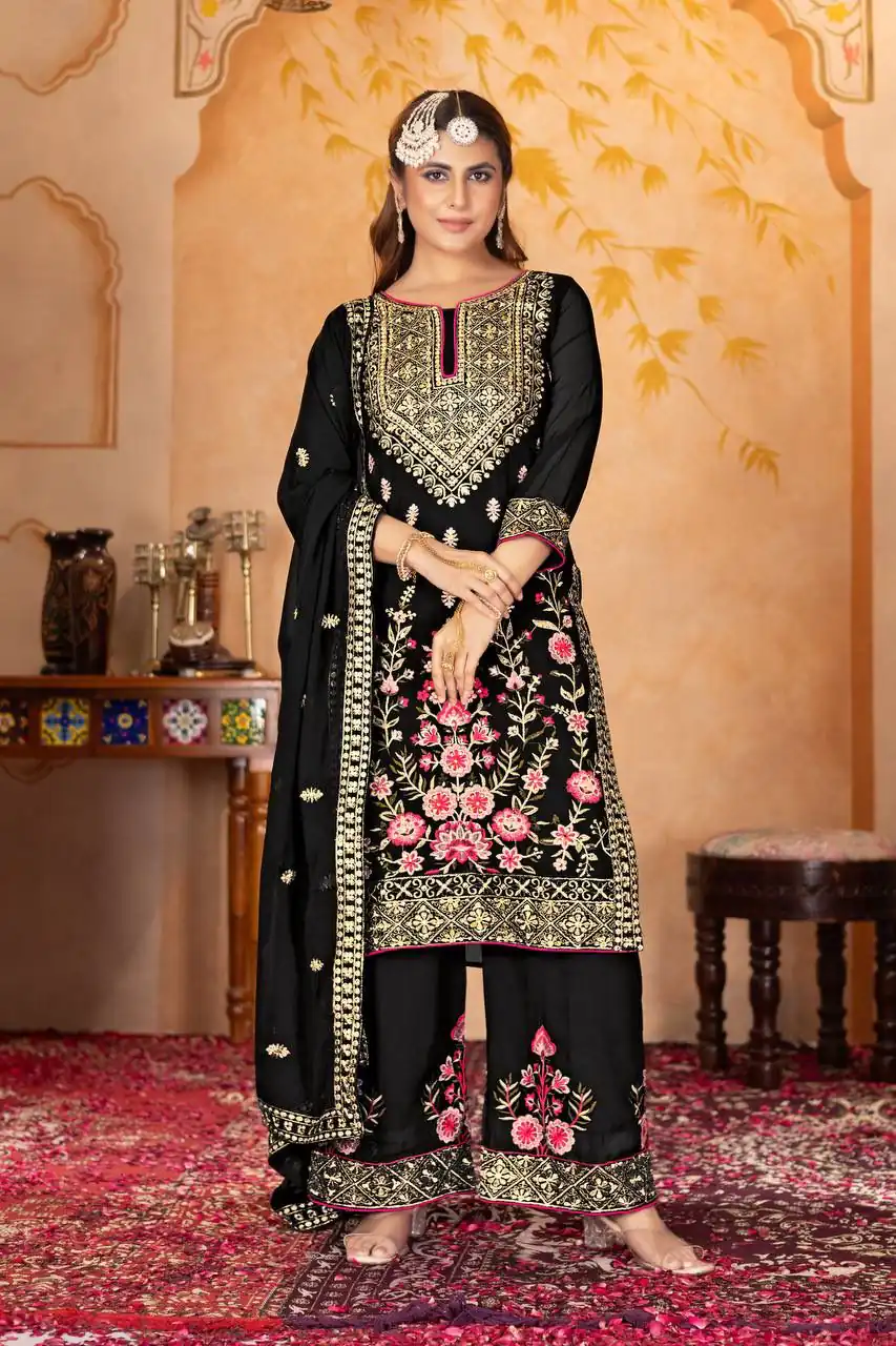 KF 1686 Black Faux Georgette Salwar Suit with Embroidery Work & Mirror Work. Exclusive Offer ₹2449. Delivery 4-6 Working Days. Shop now. | Casual Suits, Jump Suits, Tops & Bottoms, Track Suits, Salwar suit, Creative suits, Designer Suits, Palazzo Suits, Party Wear Suits, Patiala Suits, Straight Suits, Trendy Wear