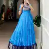 YNF 5012 Blue Mass Mello Gown with Zari Work. Available at ₹1799 only. Wedding, Party, Festive, Events Delivery 4-6 Working Days. Shop now. | Gowns, Bollywood Gowns, Creative Gowns, Designer Gowns, Embroidered Gowns, Party Wear Gowns