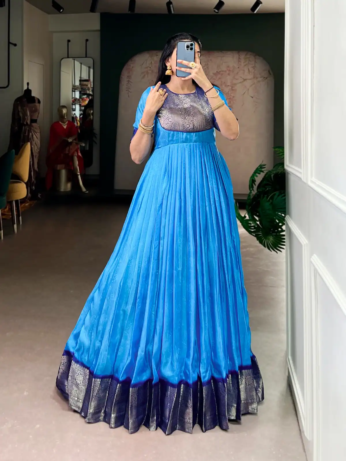 YNF 5012 Blue Mass Mello Gown with Zari Work. Available at ₹1799 only. Wedding, Party, Festive, Events Delivery 4-6 Working Days. Shop now. | Gowns, Bollywood Gowns, Creative Gowns, Designer Gowns, Embroidered Gowns, Party Wear Gowns