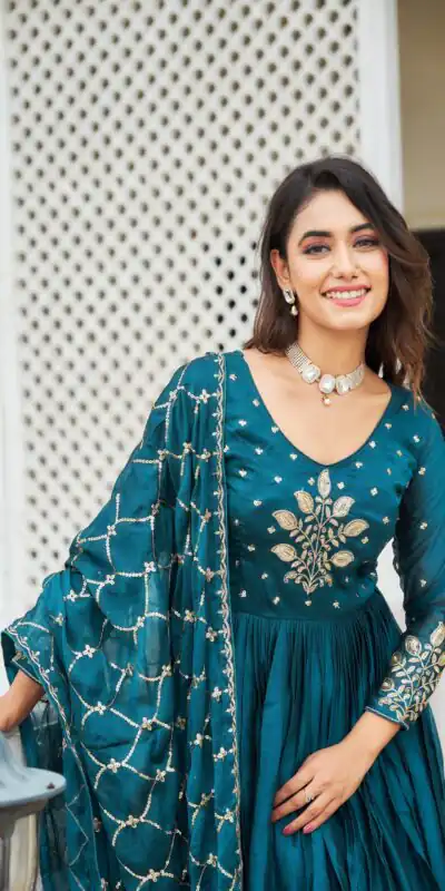 Ram 022 Blue Color Rangoli Sequence Embroidery Gown Casual, Wedding, Festive, Events Expected Delivery 4-6 Working Days @2099/- | Gowns, Bollywood Gowns, Creative Gowns, Designer Gowns, Embroidered Gowns, Party Wear Gowns