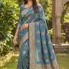 Blue Satin Silk Lace Zari Work Saree