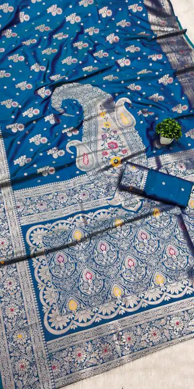 Blue Soft Banarasi Silk Lace Zari Work Saree
