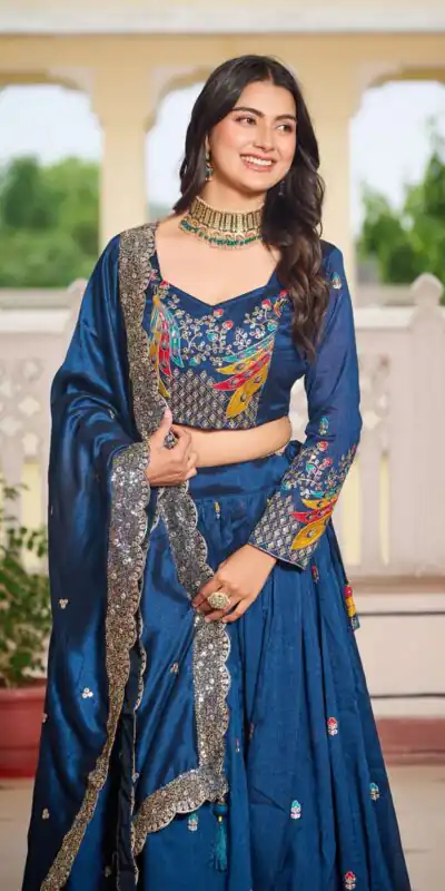 Ram 113 Blue Color Vichitra Lehenga Choli with Embroidery Work. Exclusive Offer ₹3099. Delivery 4-6 Working Days. Shop now. | Lehenga, Bollywood Lehenga, Creative Lehenga, Designer Lehenga, Embroidered Lehenga, Party Wear Lehenga