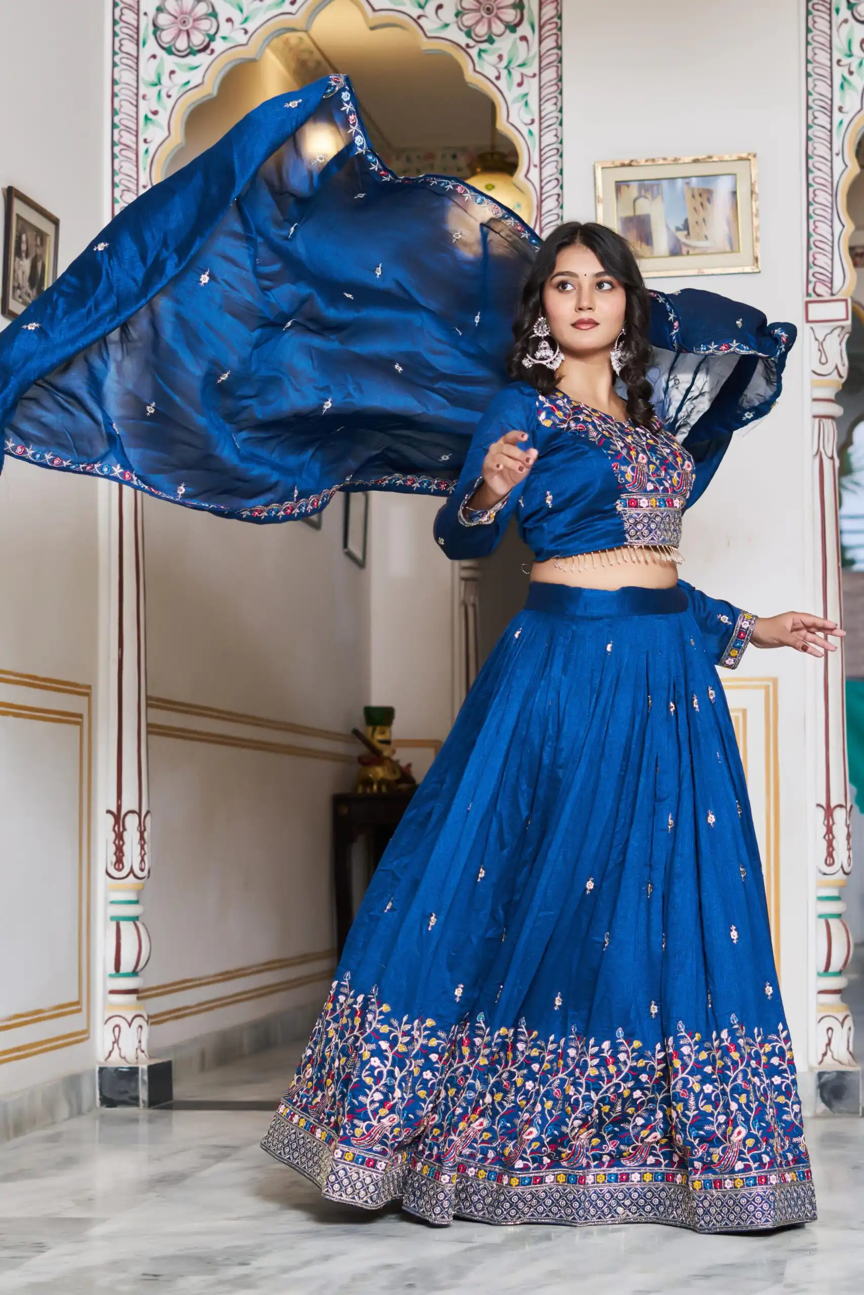 Blue Vichitra Silk Embroidery Work Lehenga Choli - Image 2