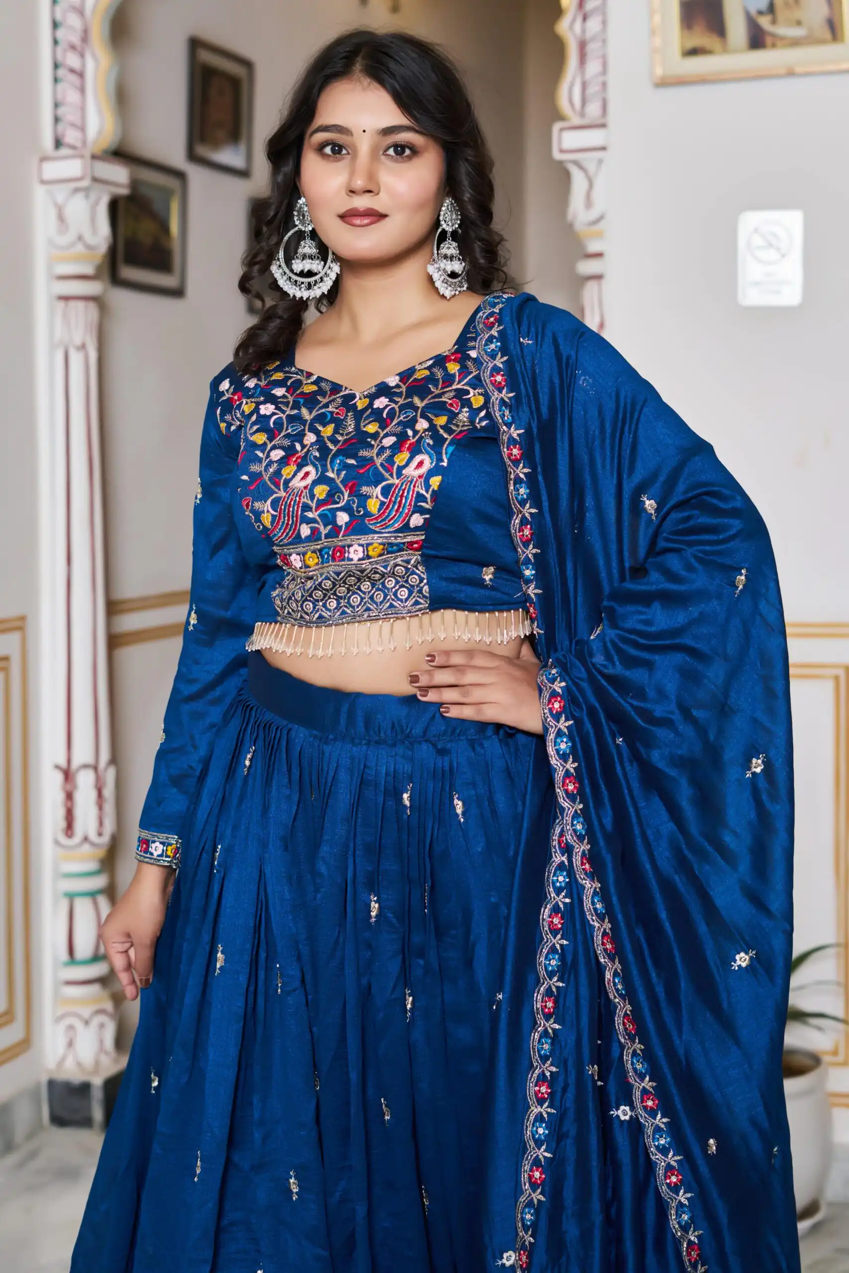 Blue Vichitra Silk Embroidery Work Lehenga Choli - Image 3