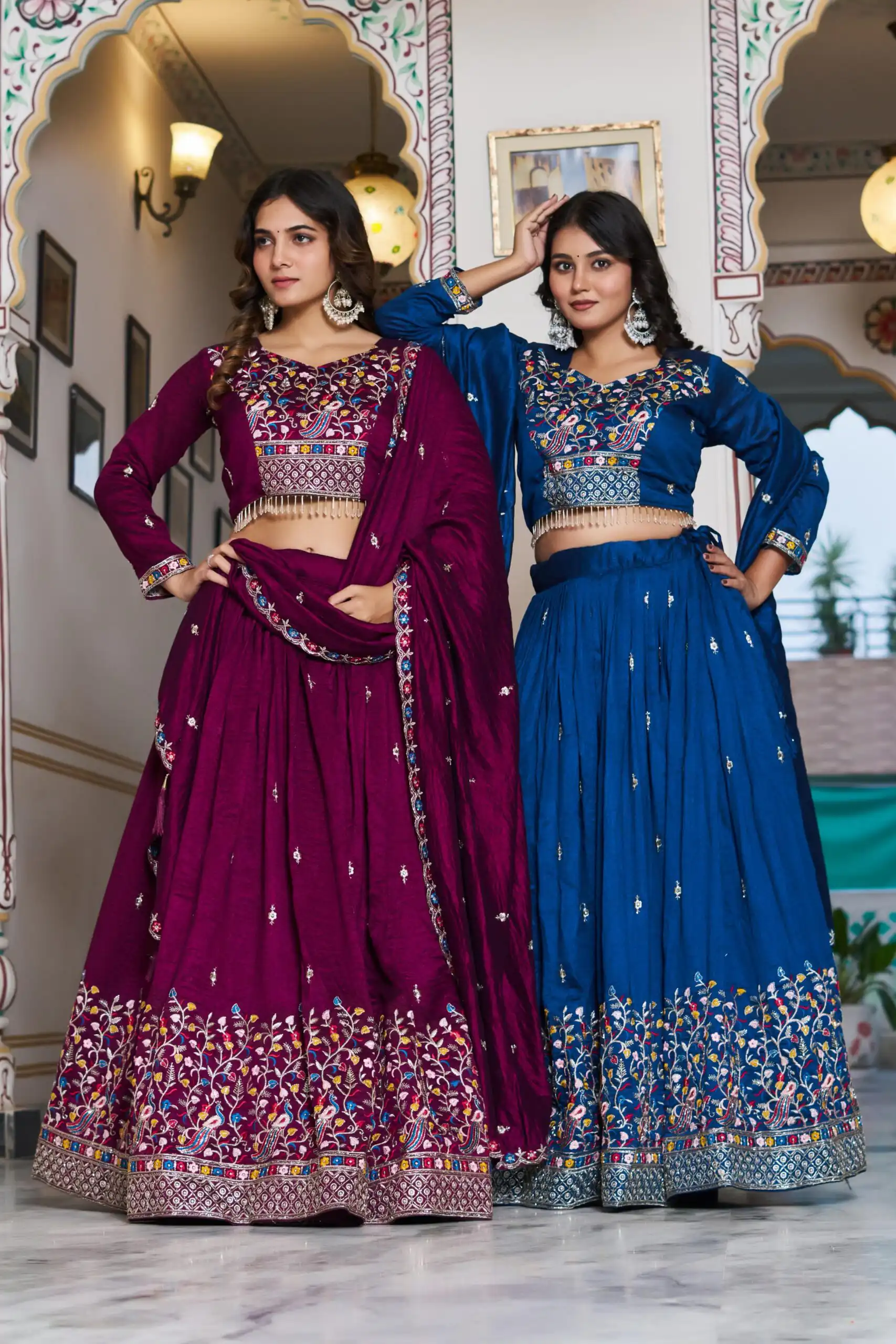 Blue Vichitra Silk Embroidery Work Lehenga Choli - Image 4
