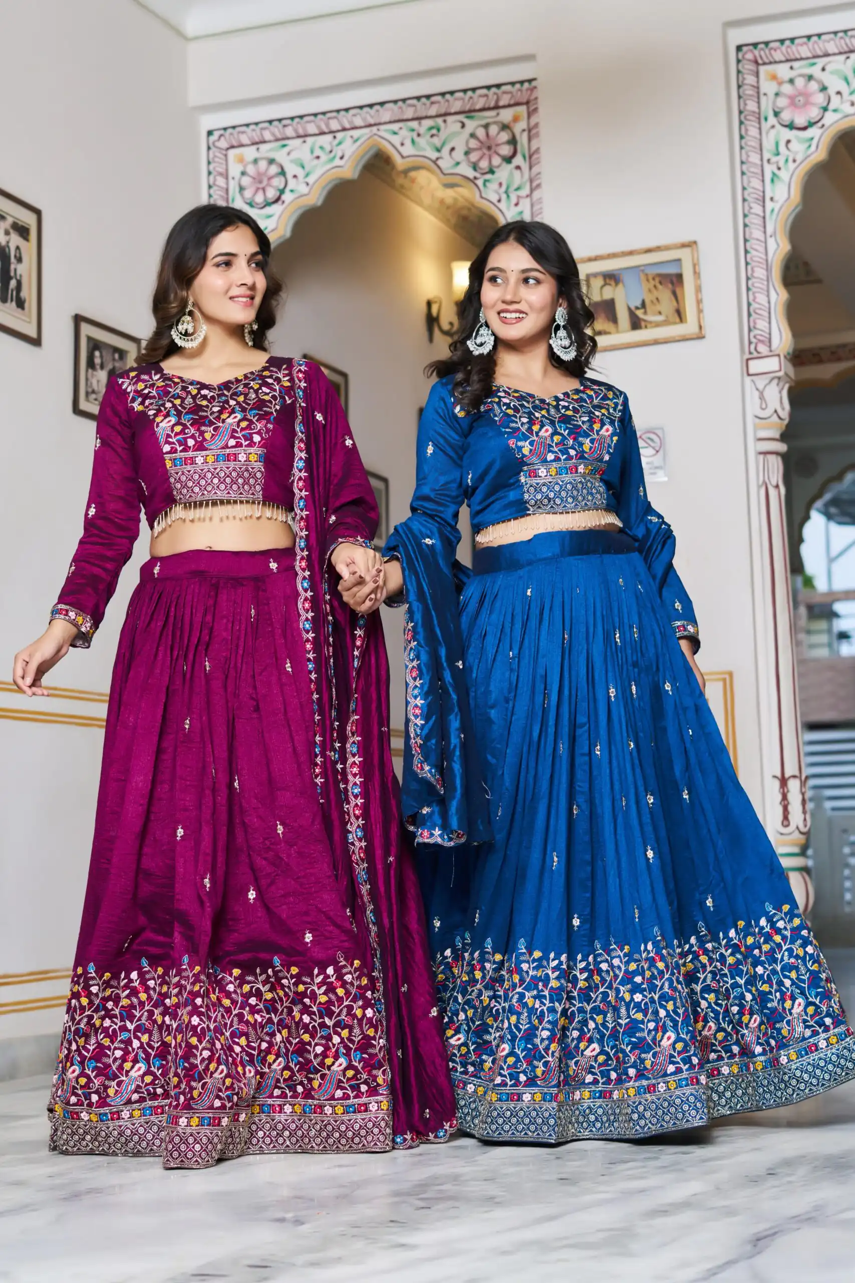 Blue Vichitra Silk Embroidery Work Lehenga Choli - Image 5