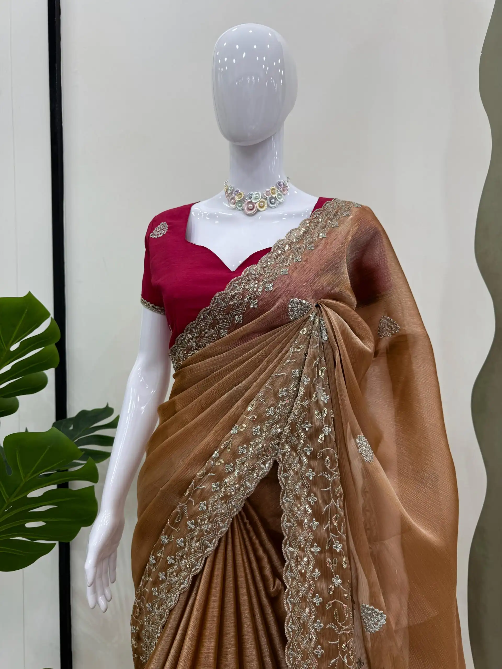 KD 566 Brown Burberry Silk Sequence work Saree with Designer Work. Special Price ₹1949. Delivery 4-6 Working Days. Shop now. | Sarees, Bollywood Sarees, Creative Sarees, Designer Sarees, Embroidered Sarees, Ethnic Saree, Modern Digital sarees, Party Wear Sarees