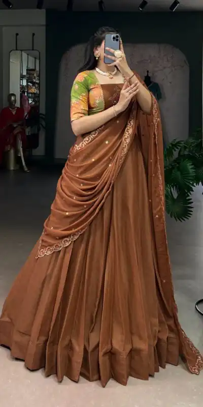 LNB 1068 Brown in Chocolate Crush Embroidery Work & Sequins Work Lehenga Choli . Available at ₹3349 only. Delivery 4-6 Working Days. Shop now. | Lehenga, Bollywood Lehenga, Creative Lehenga, Designer Lehenga, Embroidered Lehenga, Party Wear Lehenga