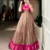 YNF 5012 Brown Mass Mello Gown with Zari Work. Available at ₹1799 only. Wedding, Party, Festive, Events Delivery 4-6 Working Days. Shop now. | Gowns, Bollywood Gowns, Creative Gowns, Designer Gowns, Embroidered Gowns, Party Wear Gowns