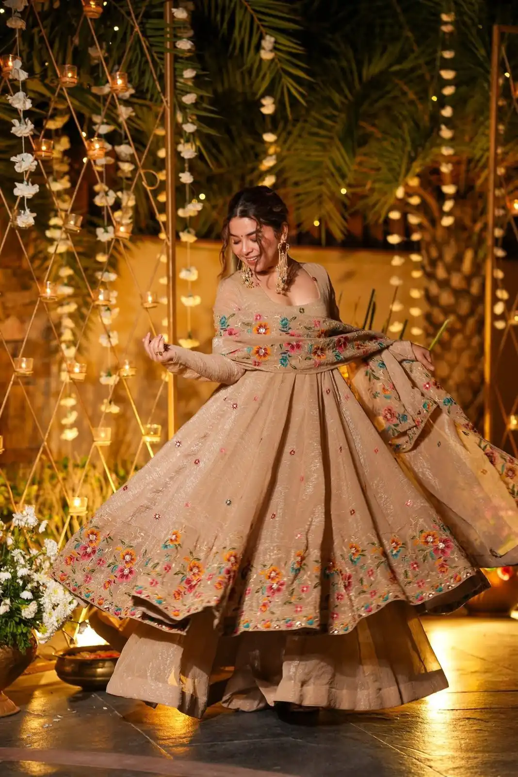 NSR 880 Cream Crunchy Silk Gown with Embroidery Work. Wedding, Party, Festive, Events Grab it for ₹2249. Delivery 4-6 Working Days. Shop now. | Gowns, Bollywood Gowns, Creative Gowns, Designer Gowns, Embroidered Gowns, Party Wear Gowns