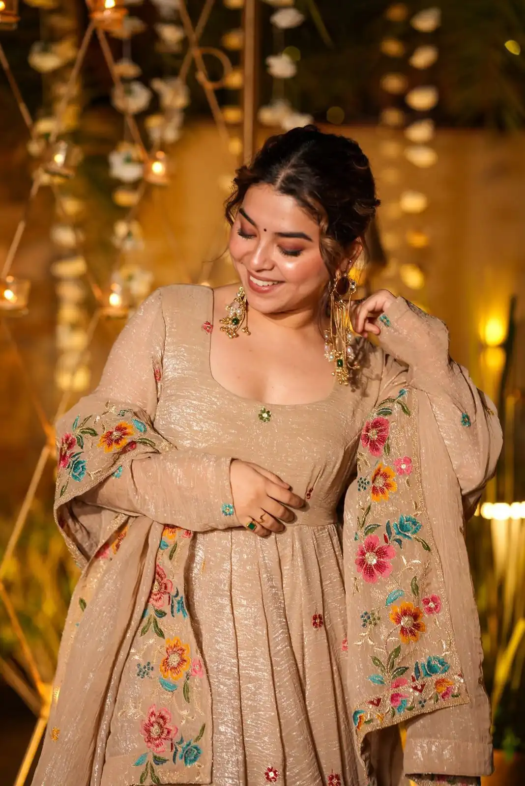 NSR 880 Cream Crunchy Silk Gown with Embroidery Work. Wedding, Party, Festive, Events Grab it for ₹2249. Delivery 4-6 Working Days. Shop now. | Gowns, Bollywood Gowns, Creative Gowns, Designer Gowns, Embroidered Gowns, Party Wear Gowns