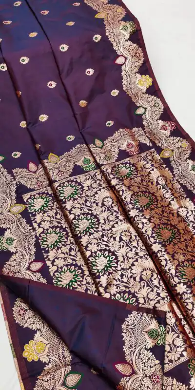 MB 3319 Dark Purple Color Banarasi Lace Work Gold Zari Border Saree . Available at ₹1849 only. Delivery 4-6 Working Days. Shop now. | Sarees, Bollywood Sarees, Creative Sarees, Designer Sarees, Embroidered Sarees, Ethnic Saree, Modern Digital sarees, Party Wear Sarees