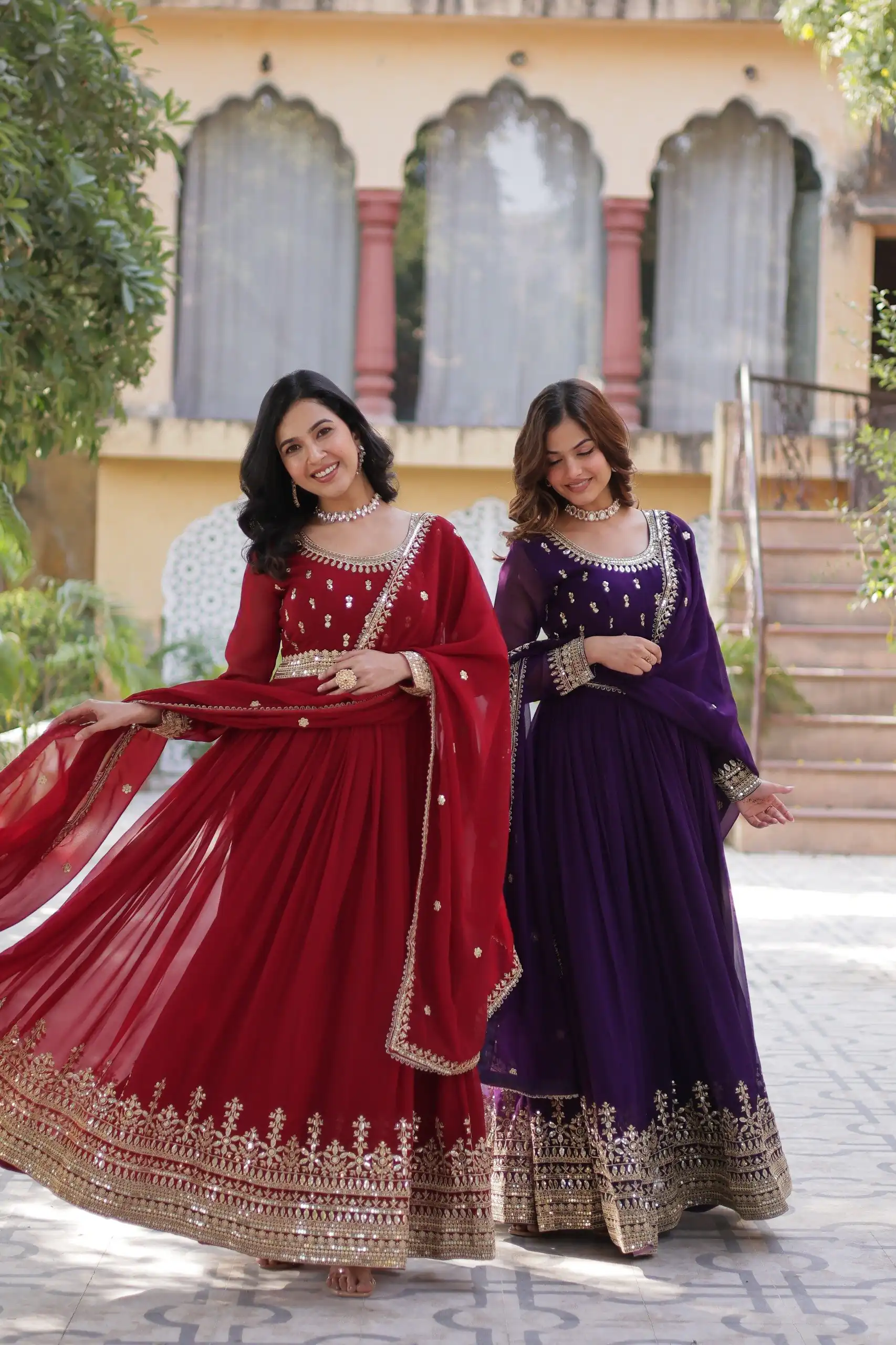 KA 1144 Dark Purple Faux Blooming Gown with Embroidery Work & Zari Work. Exclusive Offer ₹2449. Delivery 4-6 Working Days. Shop now. | Gowns, Bollywood Gowns, Creative Gowns, Designer Gowns, Embroidered Gowns, Party Wear Gowns