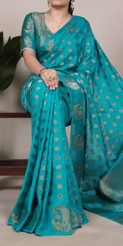 YNF 7904 Firozi Color Roop Silk Zari Weaving Work Saree Casual, Wedding, Festive, Events . Expected Delivery  4-6 Working Days @1749/- only                                                                                | Sarees, Bollywood Sarees, Creative Sarees, Designer Sarees, Embroidered Sarees, Ethnic Saree, Modern Digital sarees, Party Wear Sarees