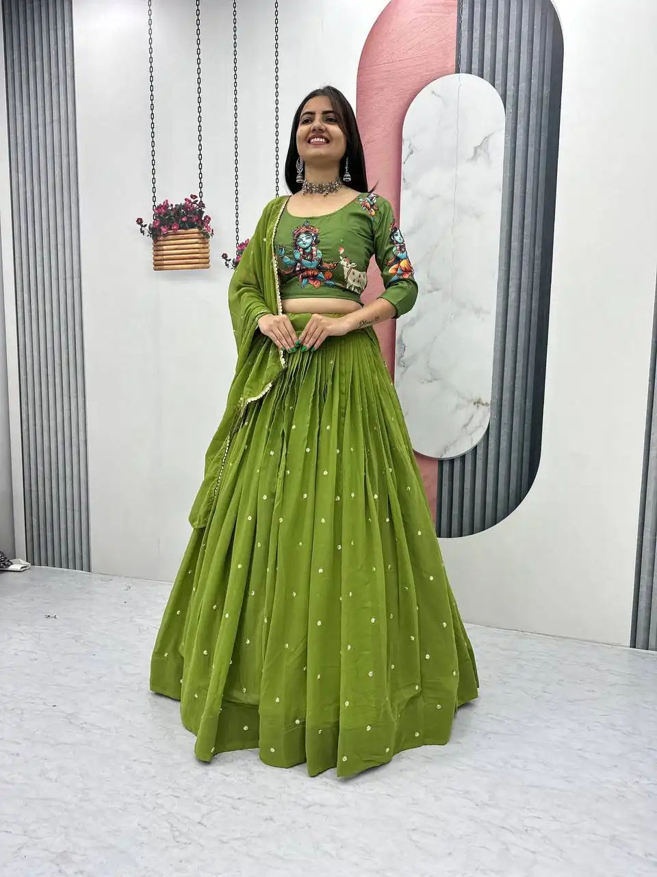 PC 541 Green Cotton Lehenga Choli with Kalamkari Print & Embroidery Work. Introductory Price ₹2099. Delivery 4-6 Working Days. Shop now. | Lehenga, Bollywood Lehenga, Creative Lehenga, Designer Lehenga, Embroidered Lehenga, Party Wear Lehenga