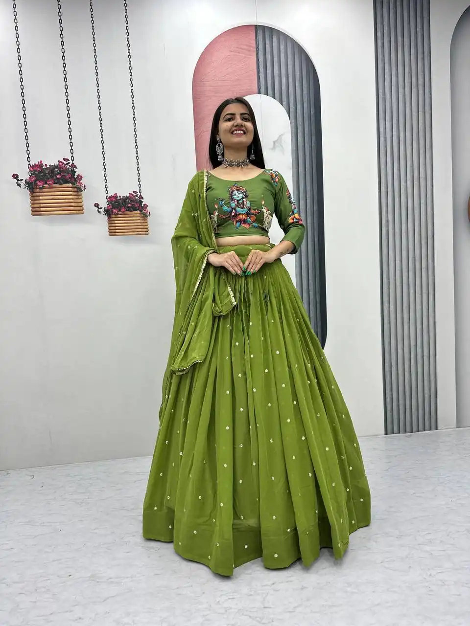 PC 541 Green Cotton Lehenga Choli with Kalamkari Print & Embroidery Work. Introductory Price ₹2099. Delivery 4-6 Working Days. Shop now. | Lehenga, Bollywood Lehenga, Creative Lehenga, Designer Lehenga, Embroidered Lehenga, Party Wear Lehenga