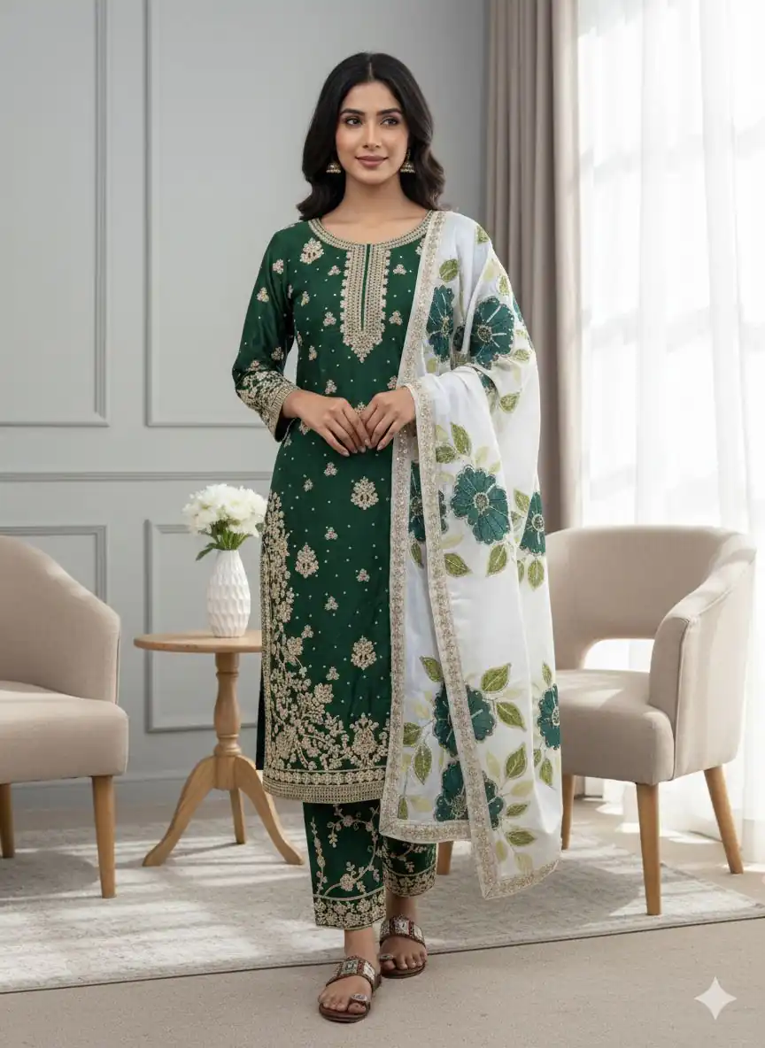 SRK 5315 Green Organza SILK Salwar Suit Perfect for Wedding, Party, Lohri, Ethnic Day, Eid – . Affordable Price ₹2499. Delivery 4-6 Working Days. | Casual Suits, Jump Suits, Tops & Bottoms, Track Suits, Salwar suit, Creative suits, Designer Suits, Palazzo Suits, Party Wear Suits, Patiala Suits, Straight Suits, Trendy Wear