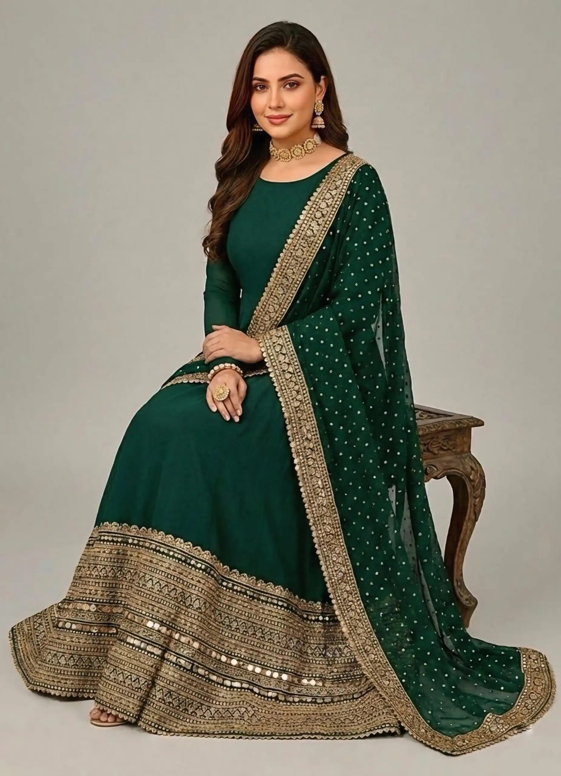 ZSR 3152 Green Color Roman silk Gown with Embroidery Work & Lace Work. Grab it for ₹2599. Delivery 4-6 Working Days. Shop now. | Gowns, Bollywood Gowns, Creative Gowns, Designer Gowns, Embroidered Gowns, Party Wear Gowns