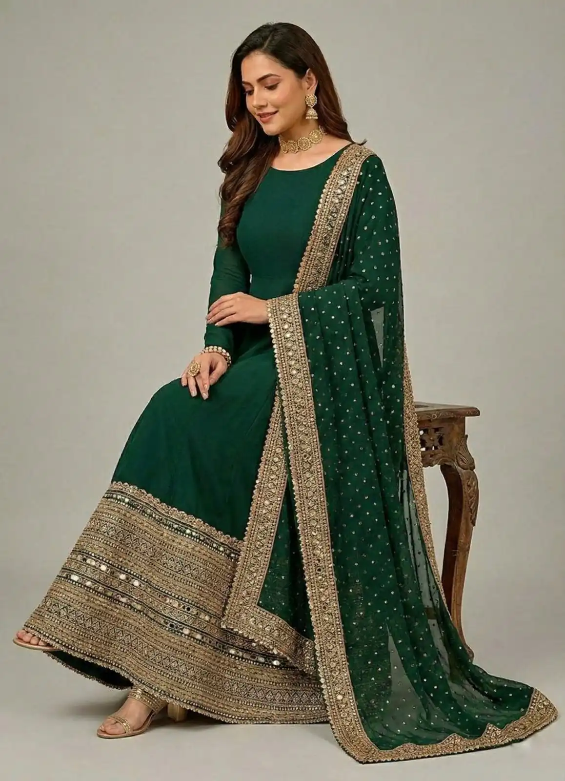 ZSR 3152 Green Color Roman silk Gown with Embroidery Work & Lace Work. Grab it for ₹2599. Delivery 4-6 Working Days. Shop now. | Gowns, Bollywood Gowns, Creative Gowns, Designer Gowns, Embroidered Gowns, Party Wear Gowns