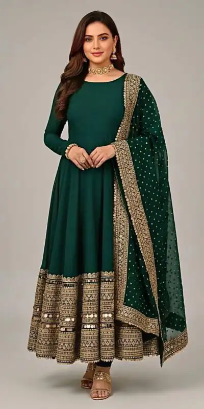 ZSR 3152 Green Color Roman silk Gown with Embroidery Work & Lace Work. Grab it for ₹2599. Delivery 4-6 Working Days. Shop now. | Gowns, Bollywood Gowns, Creative Gowns, Designer Gowns, Embroidered Gowns, Party Wear Gowns