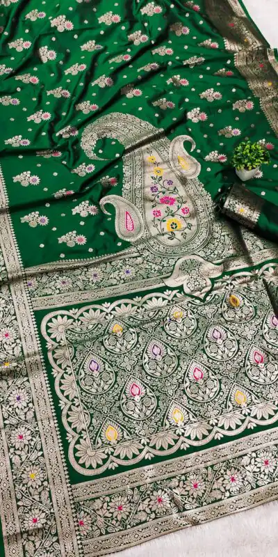 Green Soft Banarasi Silk Lace Zari Work Saree