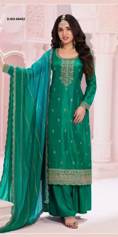 FC 69451 Green Vichitra Salwar Suit with Zari Work & Embroidery Work. Best Price ₹2099. Delivery 4-6 Working Days. Shop now. | Casual Suits, Jump Suits, Tops & Bottoms, Track Suits, Salwar suit, Creative suits, Designer Suits, Palazzo Suits, Party Wear Suits, Patiala Suits, Straight Suits, Trendy Wear