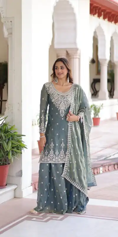 KA 1211 Grey Fandy Silk Salwar Suit Perfect for Wedding, Party, Sangeet, Haldi, Ethnic Day – . Festive Deal ₹2549. Delivery 4-6 Working Days. Shop now. | Casual Suits, Jump Suits, Tops & Bottoms, Track Suits, Salwar suit, Creative suits, Designer Suits, Palazzo Suits, Party Wear Suits, Patiala Suits, Straight Suits, Trendy Wear