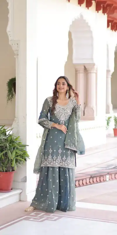 KA 1211 Grey Fandy Silk Salwar Suit Perfect for Wedding, Party, Sangeet, Haldi, Ethnic Day – . Festive Deal ₹2549. Delivery 4-6 Working Days. Shop now. | Casual Suits, Jump Suits, Tops & Bottoms, Track Suits, Salwar suit, Creative suits, Designer Suits, Palazzo Suits, Party Wear Suits, Patiala Suits, Straight Suits, Trendy Wear