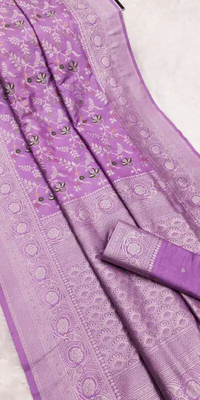 MB 113 Lavender Khaddi Pashmina Saree with Lace Work & Zari Work. Introductory Price ₹1949. Delivery 4-6 Working Days. Shop now. | Sarees, Bollywood Sarees, Creative Sarees, Designer Sarees, Embroidered Sarees, Ethnic Saree, Modern Digital sarees, Party Wear Sarees