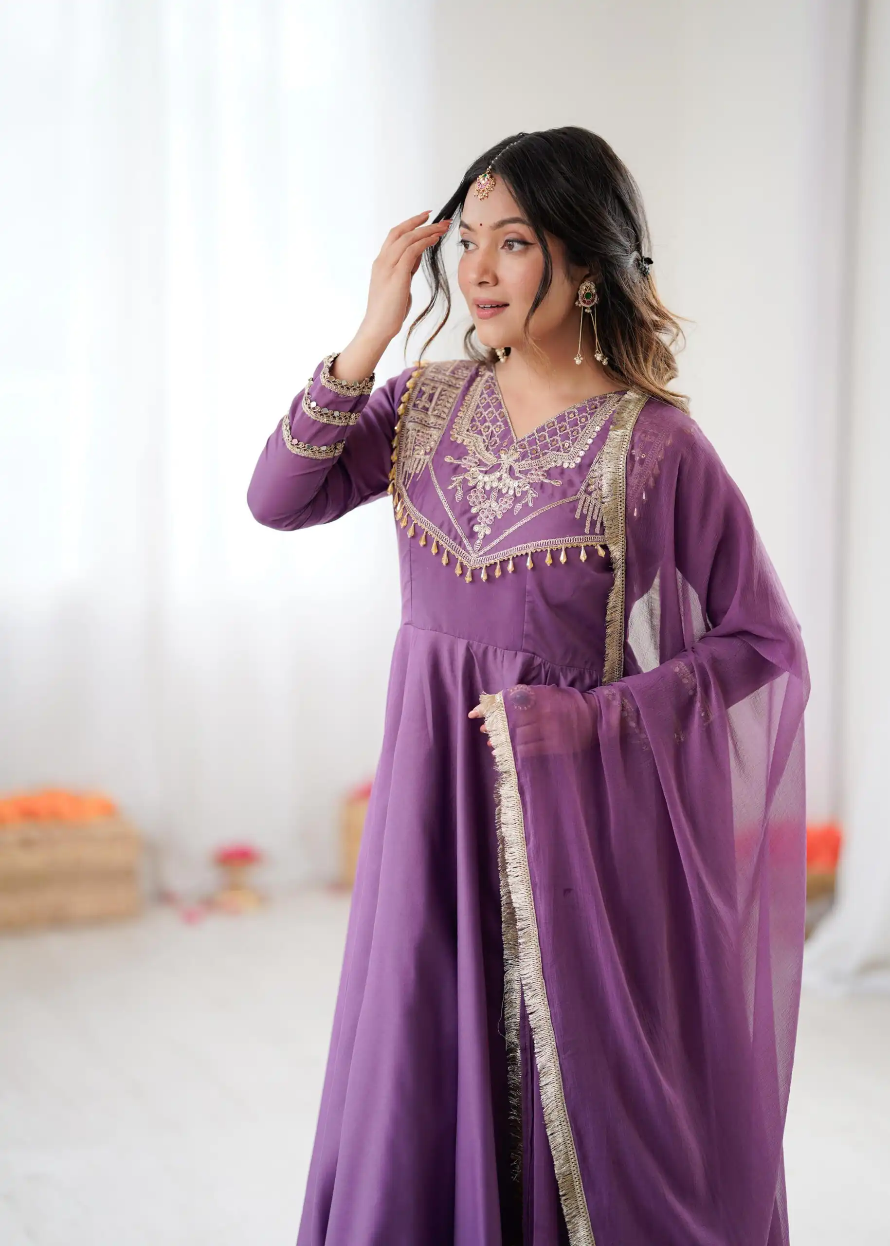 ZSR 3149 Lavender Roman silk Gown Perfect for Wedding, Party, Sangeet, Haldi, Lohri – . Introductory Price ₹2099. Delivery 4-6 Working Days. Shop now. | Gowns, Bollywood Gowns, Creative Gowns, Designer Gowns, Embroidered Gowns, Party Wear Gowns