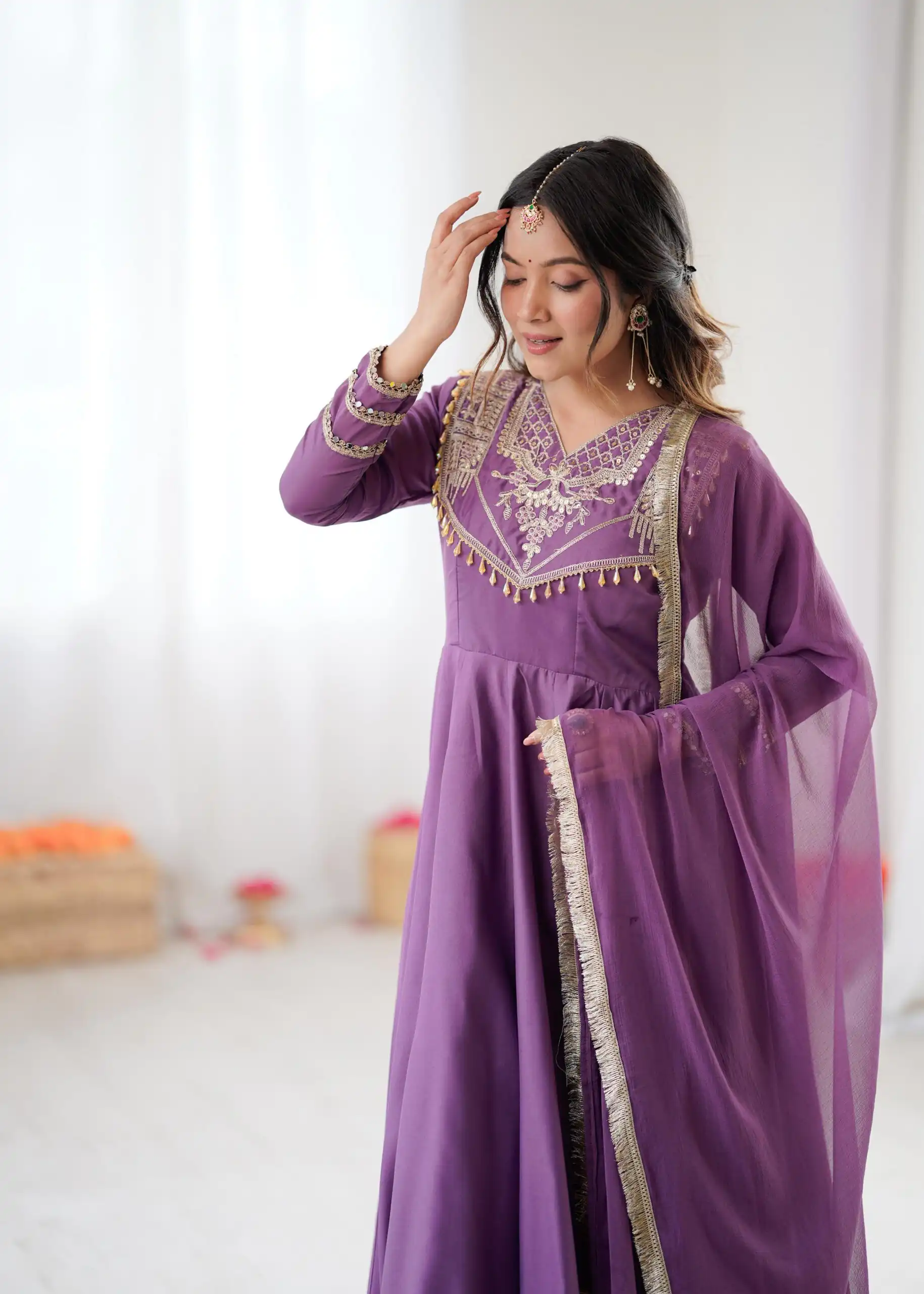 ZSR 3149 Lavender Roman silk Gown Perfect for Wedding, Party, Sangeet, Haldi, Lohri – . Introductory Price ₹2099. Delivery 4-6 Working Days. Shop now. | Gowns, Bollywood Gowns, Creative Gowns, Designer Gowns, Embroidered Gowns, Party Wear Gowns