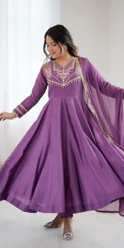 ZSR 3149 Lavender Roman silk Gown Perfect for Wedding, Party, Sangeet, Haldi, Lohri – . Introductory Price ₹2099. Delivery 4-6 Working Days. Shop now. | Gowns, Bollywood Gowns, Creative Gowns, Designer Gowns, Embroidered Gowns, Party Wear Gowns