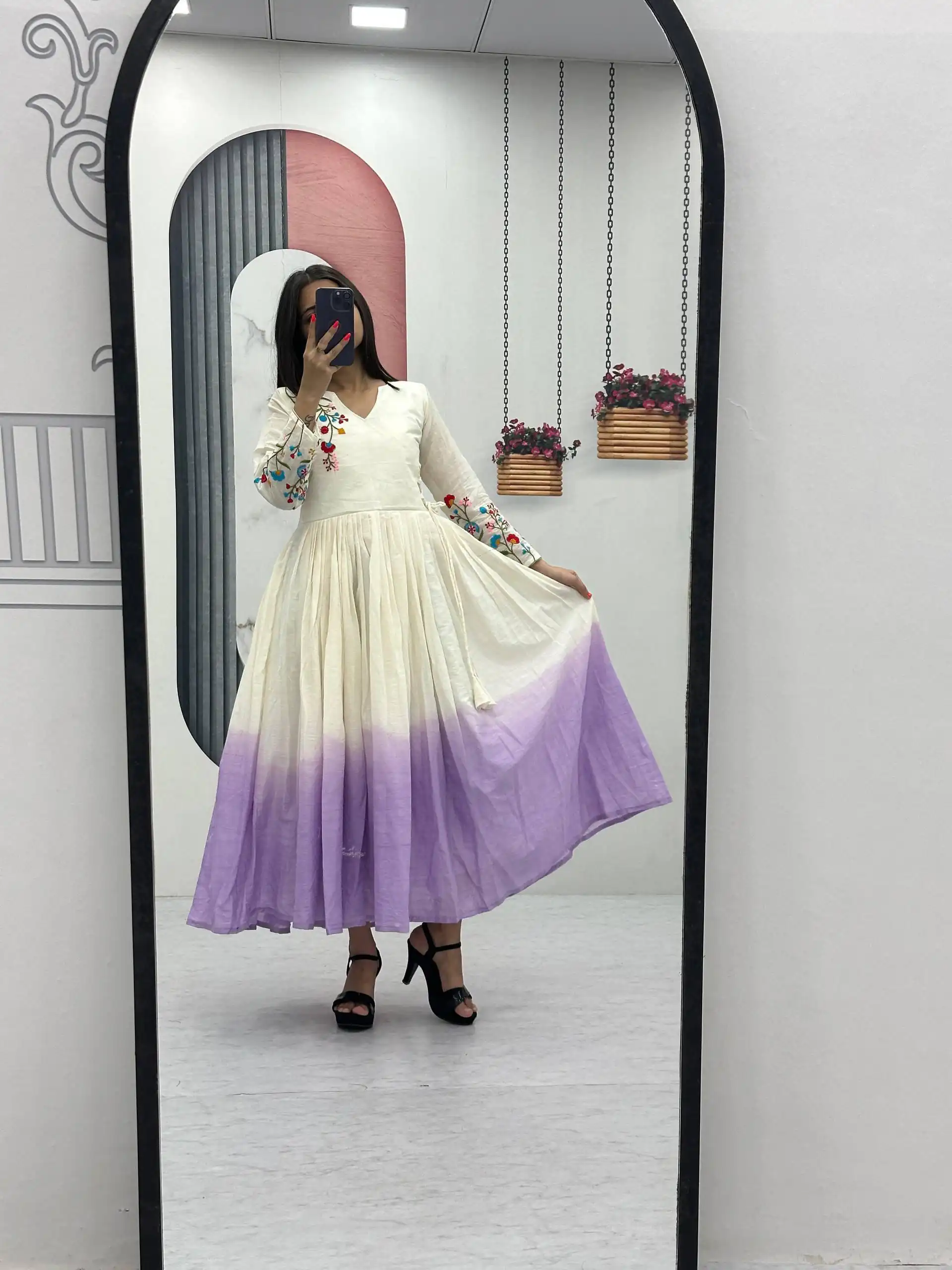 PC 526 Lavender Soft Cotton Gown with Embroidery Work. Wedding, Party, Festive, Events, Best Price ₹1749. Delivery 4-6 Working Days. Shop now. | Gowns, Bollywood Gowns, Creative Gowns, Designer Gowns, Embroidered Gowns, Party Wear Gowns