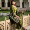 Mahendi Organza Silk Embroidery Lace Work Salwar Suit