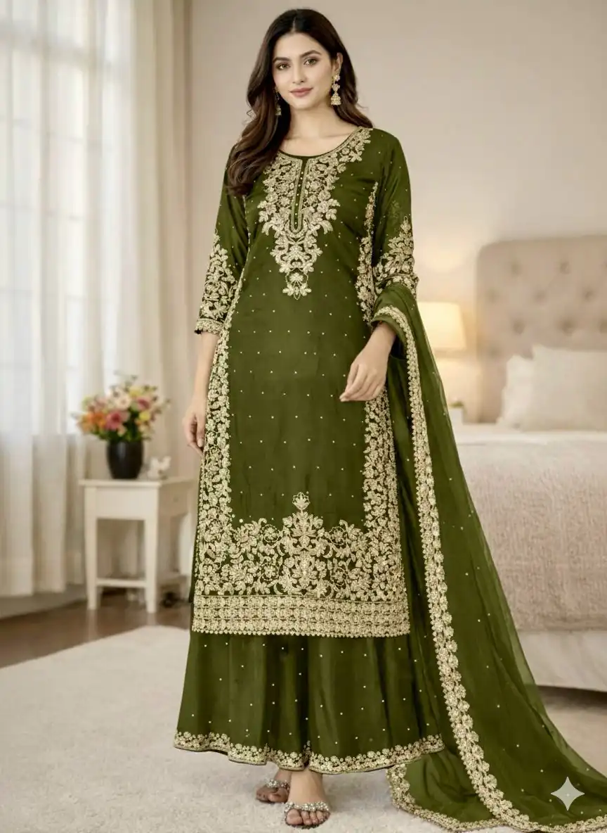 SSR 535 Mahendi in Organza Silk Embroidery Work Salwar Suit . Available at ₹2399 only. Delivery 4-6 Working Days. Shop now. | Casual Suits, Jump Suits, Tops & Bottoms, Track Suits, Salwar suit, Creative suits, Designer Suits, Palazzo Suits, Party Wear Suits, Patiala Suits, Straight Suits, Trendy Wear