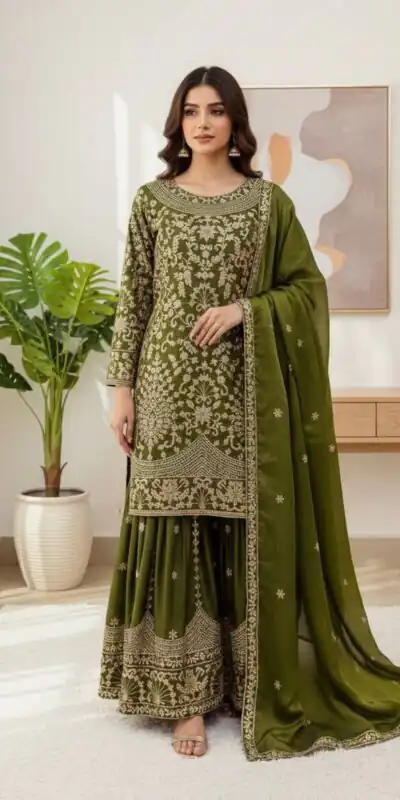 SR 1697 Mahendi Color Organza Silk Salwar Suit with Embroidery Work. Festive Deal ₹2549. Delivery 4-6 Working Days. Shop now. | Casual Suits, Jump Suits, Tops & Bottoms, Track Suits, Salwar suit, Creative suits, Designer Suits, Palazzo Suits, Party Wear Suits, Patiala Suits, Straight Suits, Trendy Wear