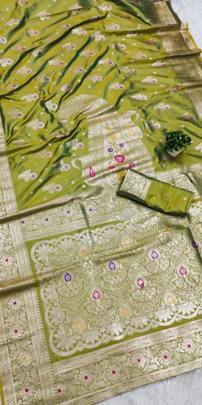 Mahendi Soft Banarasi Silk Lace Zari Work Saree